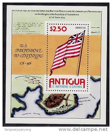 US Bicentenaire, Antigua Sc430 US Bicentennial, Map, Flag - Us Independence