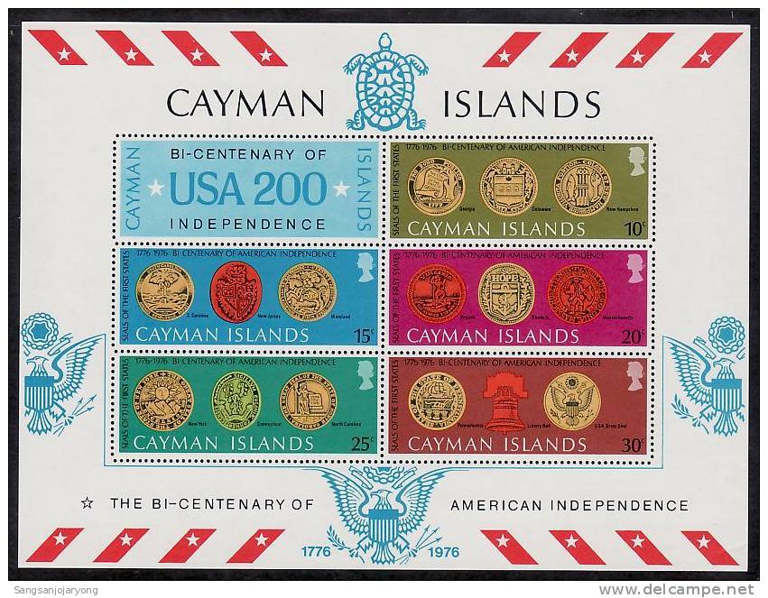 US Bicentenaire, Cayman Is. Sc376a US Bicentennial, Seals & Liberty Bell - Indépendance USA