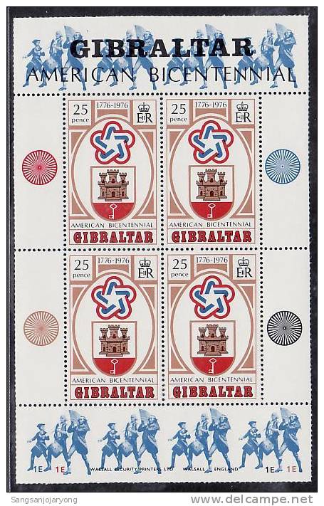US Bicentenaire, Gibraltar Sc329a US Bicentennial, Arms - Indépendance USA