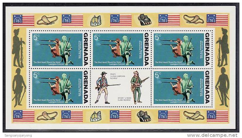 US Bicentenaire, Grenada Sc632 S/S US Bicentennial, Lexington-Concord - Us Independence