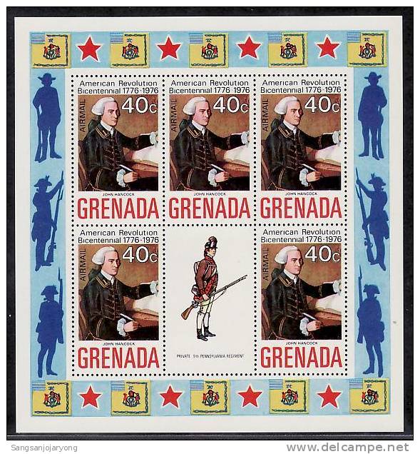 US Bicentenaire, Grenada ScC29 S/S US Bicentennial, John Hancock - Indépendance USA