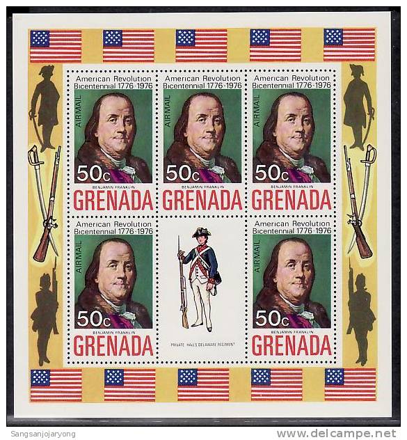 US Bicentenaire, Grenada ScC30 S/S US Bicentennial, Franklin - Indépendance USA