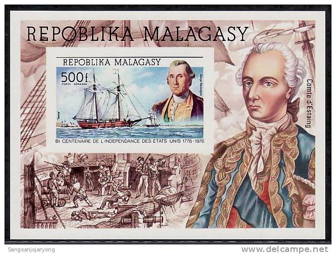 US Bicentenaire, Malagasy ScC140 US Bicentennial, Washington, Ship, Imperf - Indépendance USA