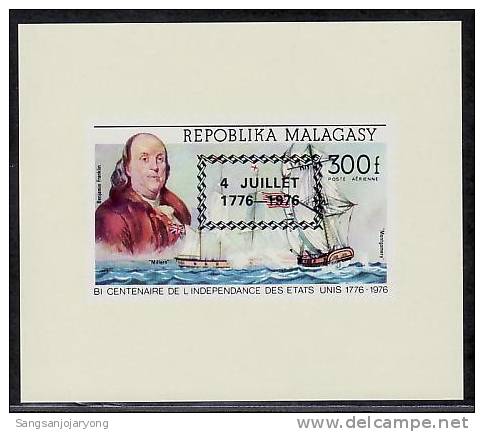 US Bicentenaire, Malagasy ScC166 D/S US Bicentennial, Franklin, Ship - Independecia USA