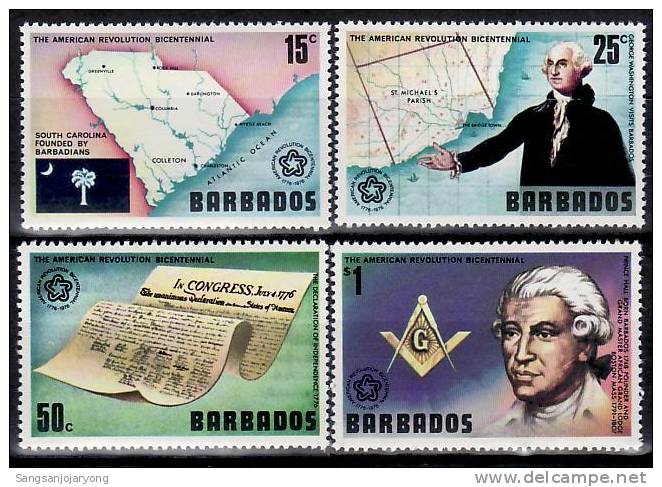 US Bicentenaire, Barbados Sc440-3 US Bicentennial, George Washington, Map... - Onafhankelijkheid USA