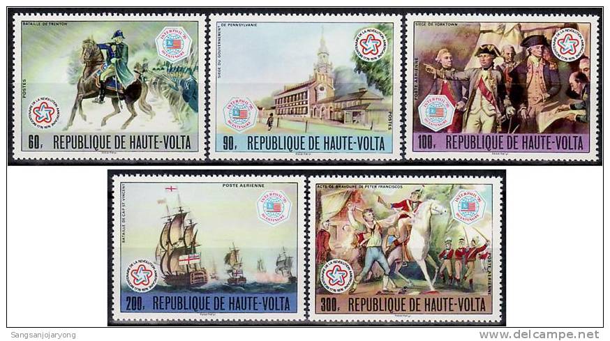 US Bicentenaire, Burkina Faso Sc403-4, C241-3 US Bicentennial, Interphil 76 - Indépendance USA