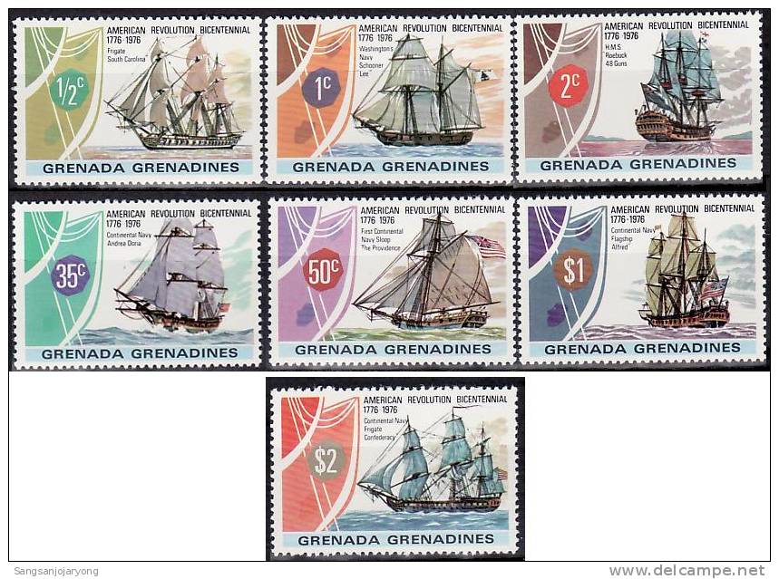 US Bicentenaire, Grenada Grenadines Sc174-80 US Bicentennial, Ships - Onafhankelijkheid USA