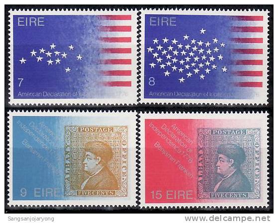 US Bicentenaire, Ireland Sc389-92 US Bicentennial, Benjamin Franklin - Indépendance USA