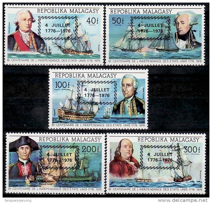 US Bicentenaire, US Bicentenaire, Malagasy Sc564-5, C164-6 US Bicentennial, Lafayette, Ships... - Indépendance USA