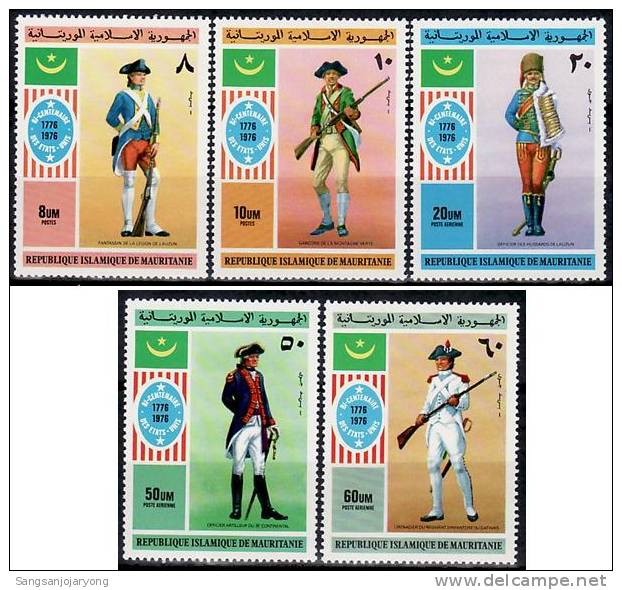 US Bicentenaire, Mauritania Sc341-2, C160-2 US Bicentennial, Uniforms - Us Independence