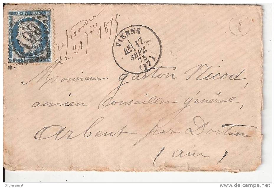 25cts  No 4199 Vienne 17.09.1875 Au Dos Bourg En Bresse Dortan Marseille - 1871-1875 Cérès