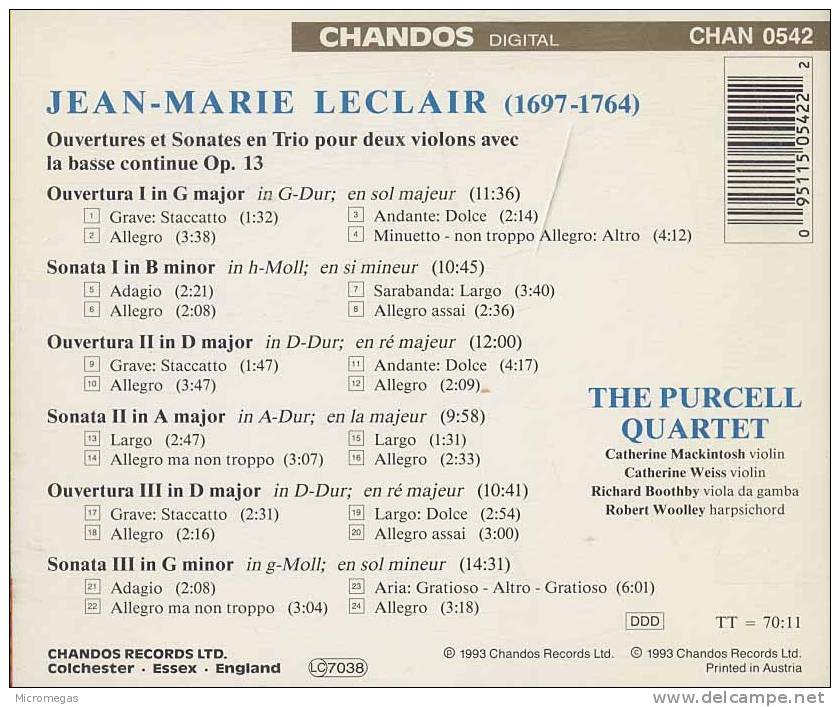 Leclair : Ouvertures Et Sonates En Trio Op.13, The Purcell Quartet - Classique