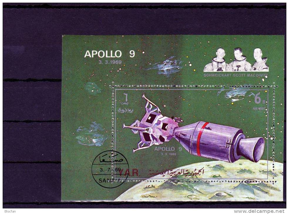 Raumfahrt Von Apollo 9 Zum Mond 1969 Jemen Block 102 Plus 103 O 10€ Space Bloc Sheet From Yemen - Yémen