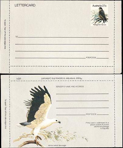 Australia: Lettercard 1982 - Peregrine Falcon - Postal Stationery