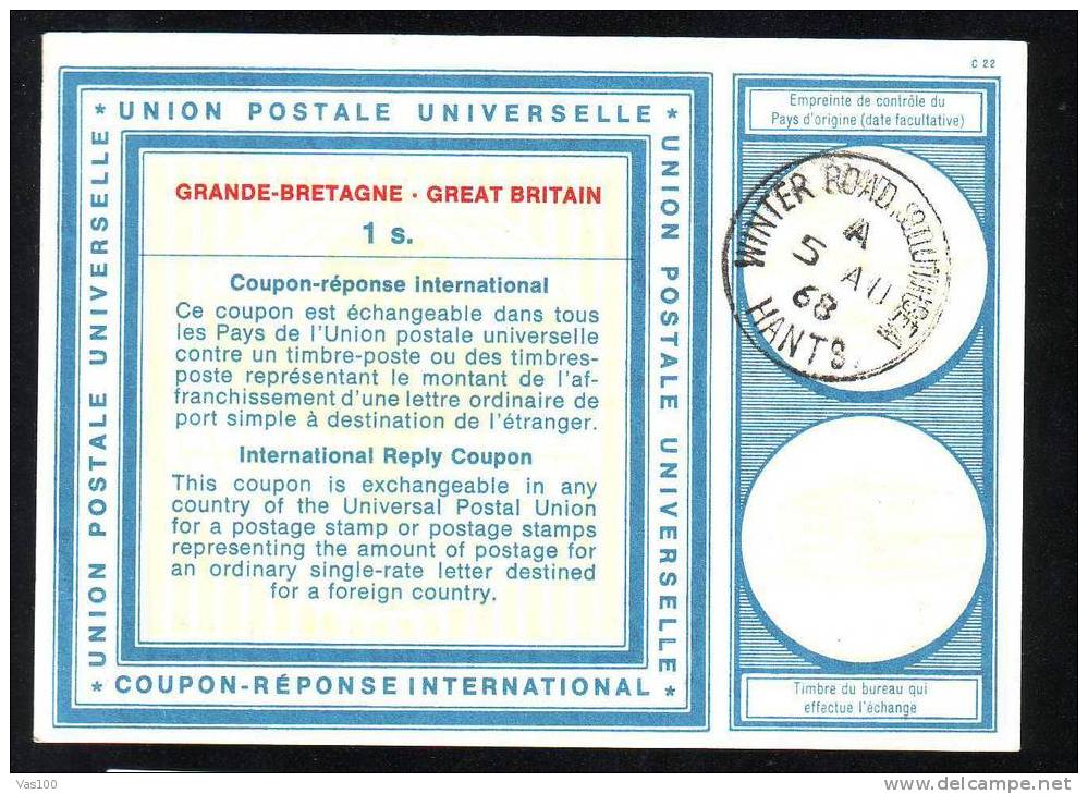 CUPON - REPONSE INTERNATIONAL 1S 1968 GREAT BRITAIN.(F) - U.P.U.