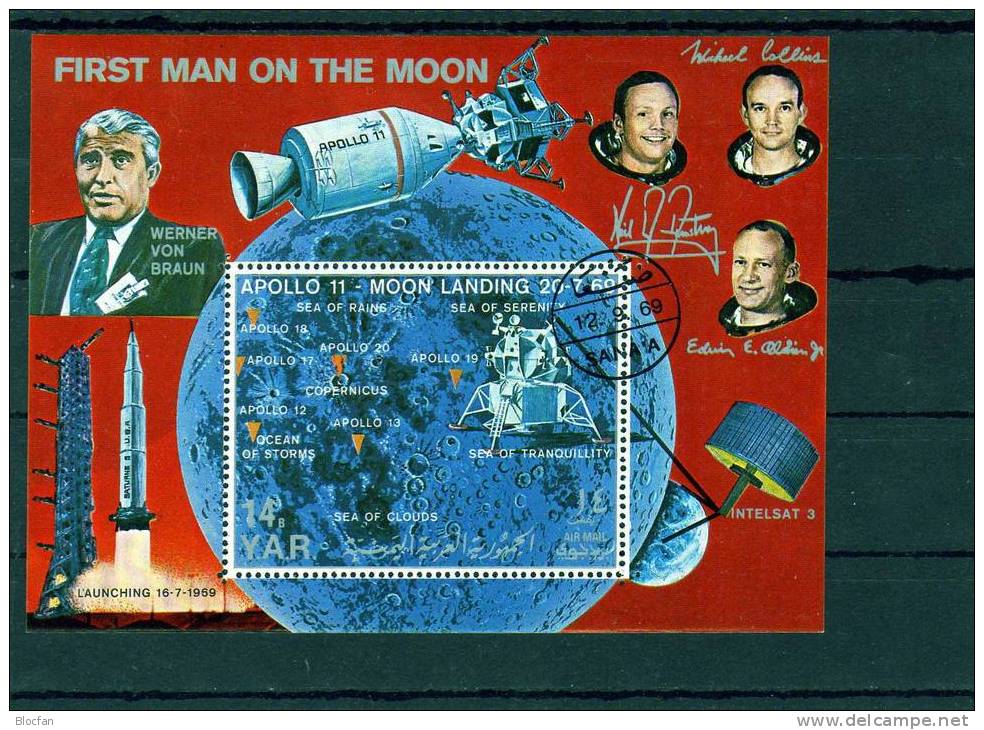 Apollo 11 Landung Auf Dem Mond 1969 Yemen 994/5,Bl.109/0 O 35€ NASA Raumfahrt Rakete Hoja Bloque Bloc Ss Sheets Bf Space - Asia