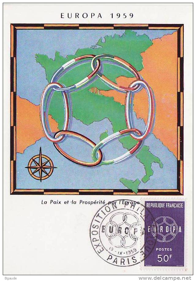 FRANCE CARTE MAXIMUM   EUROPA CEPT 1959 NUM YVERT 1219 - 1959