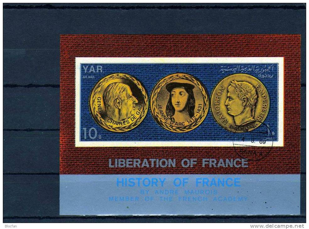 Historie Frankreichs De Gaulle, D´Arc, Napoleon Yemen 1038/9 Block 115/6 O 18€ - De Gaulle (General)