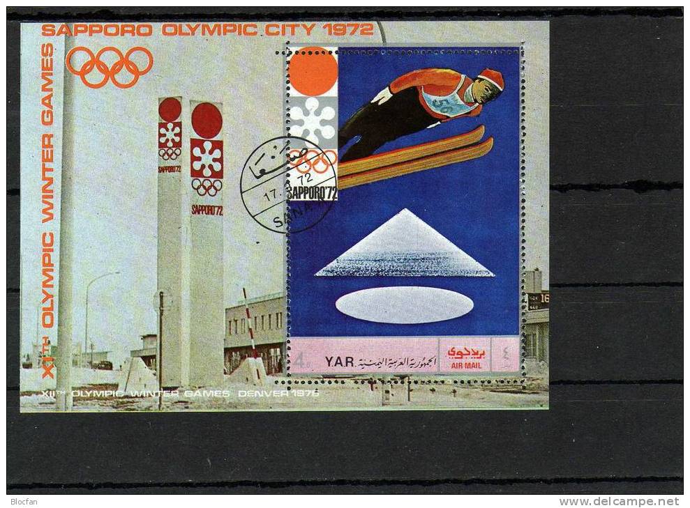 Winter Olympiade Sapporo 1972 Skisprung Yemen 1257 Block 147 A + B O 18€ - Winter 1972: Sapporo