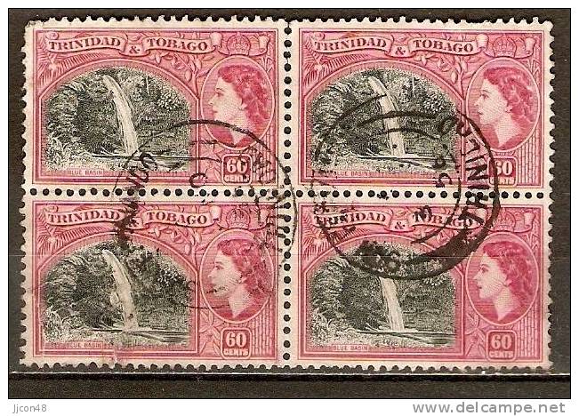 Trinidad And Tobago  1953  QEII  (o) 60c Postally Used Block X 4 - Trinité & Tobago (...-1961)