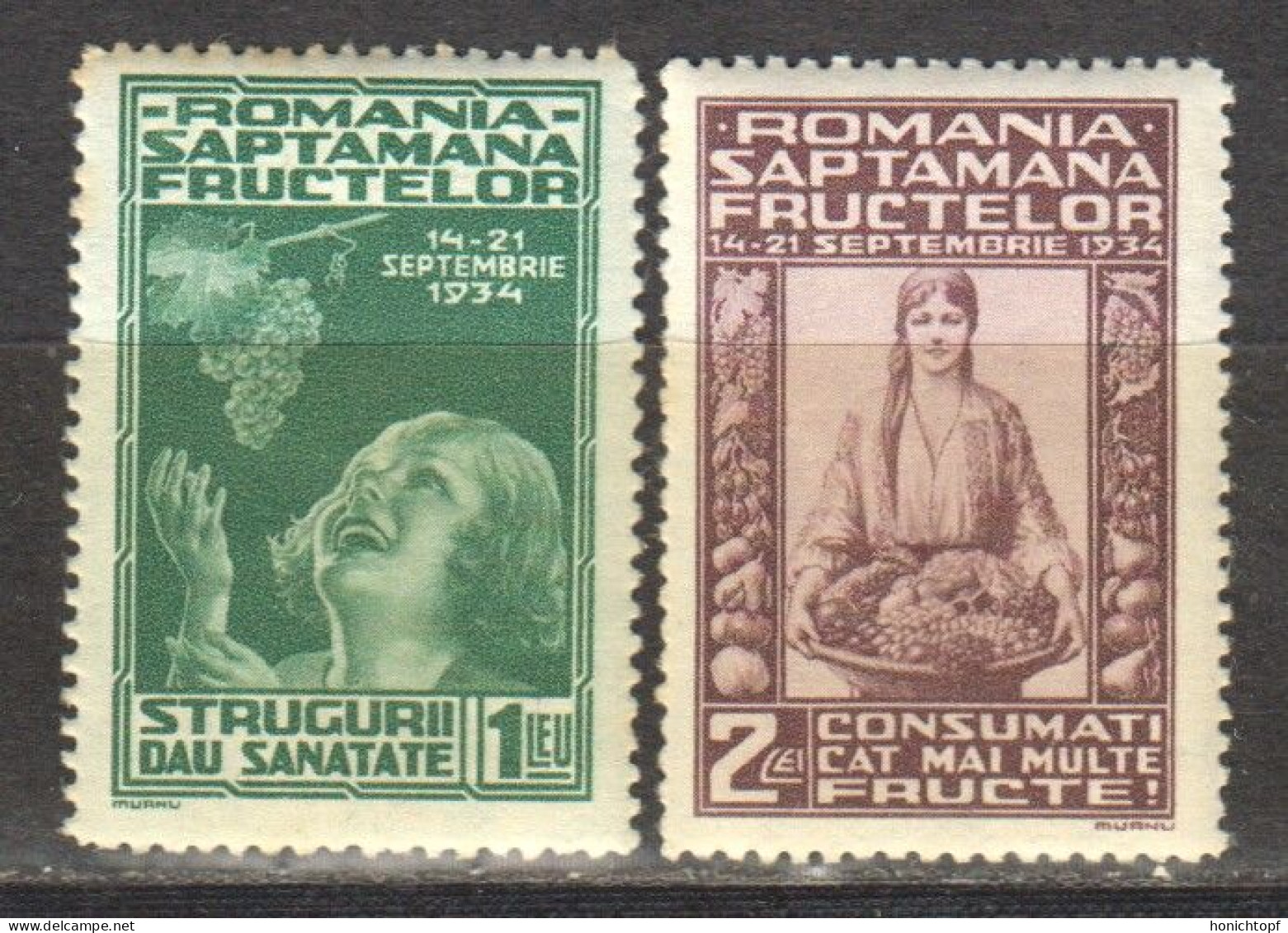 Rumänien; 1934; Michel 478/9 **; Fruchtausstellung - Unused Stamps