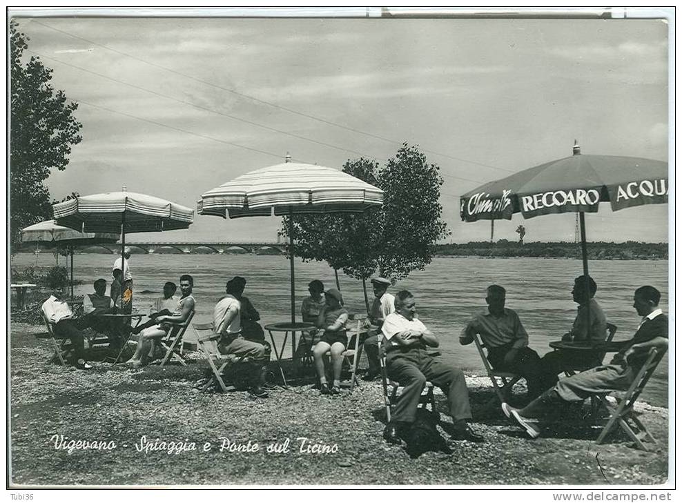 VIGEVANO  - SPIAGGIA  E PONTE SUL TICINO - B/N VIAGGIATA  1956 - ANIMATA  V - Vigevano