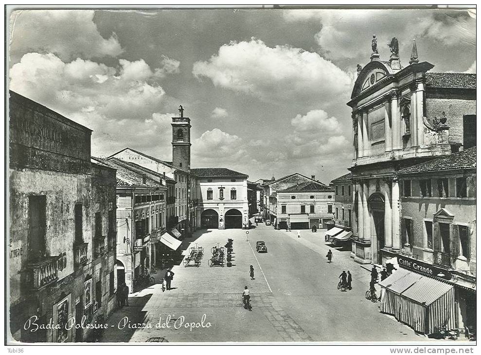 BADIA POLESINE   - PIAZZA DEL POPOLO - B/N VIAGGIATA  1959 - ANIMATA E VETTURA D'EPOCA.  V - Rovigo