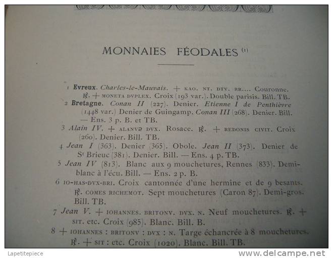 Catalogue De Vente Monnaies Féodales Drouot, Vente Du 1er Mai 1911 à Paris, Hotel Drouot Salle N°8 - Libros & Software