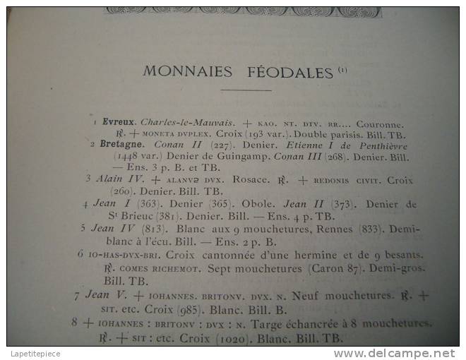 Catalogue De Vente Monnaies Féodales Drouot, Vente Du 1er Mai 1911 à Paris, Hotel Drouot Salle N°8 - Books & Software