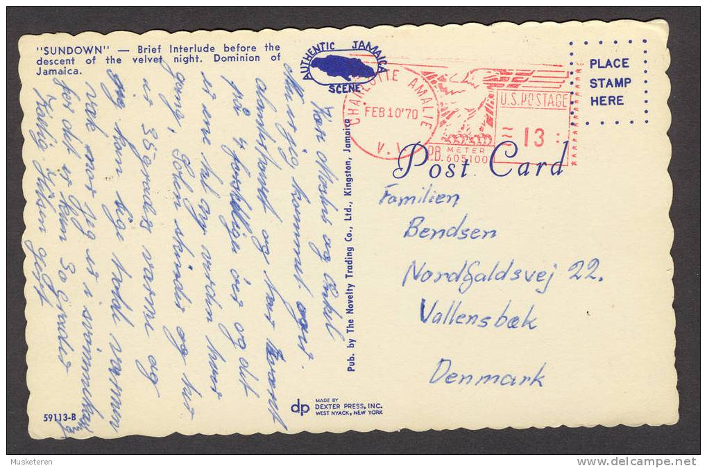 United States PPC West Indies US Virgin Islands Meter Cancel 1970 Charlotte Amalie VALLENSÆK Denmark (2 Scans) - Dänisch-Westindien