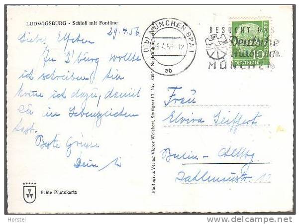 D-71638 Ludwigsburg - Schloss Mit Fontäne (1956) Siehe Stempel ! - Ludwigsburg