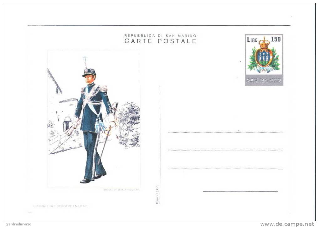 SAN MARINO 1979/80 - CARTOLINA POSTALE Nuova Da Lit. 150 - Uniformi - Uff. Del Concerto Militare - In Ottime Condizioni. - Postal Stationery