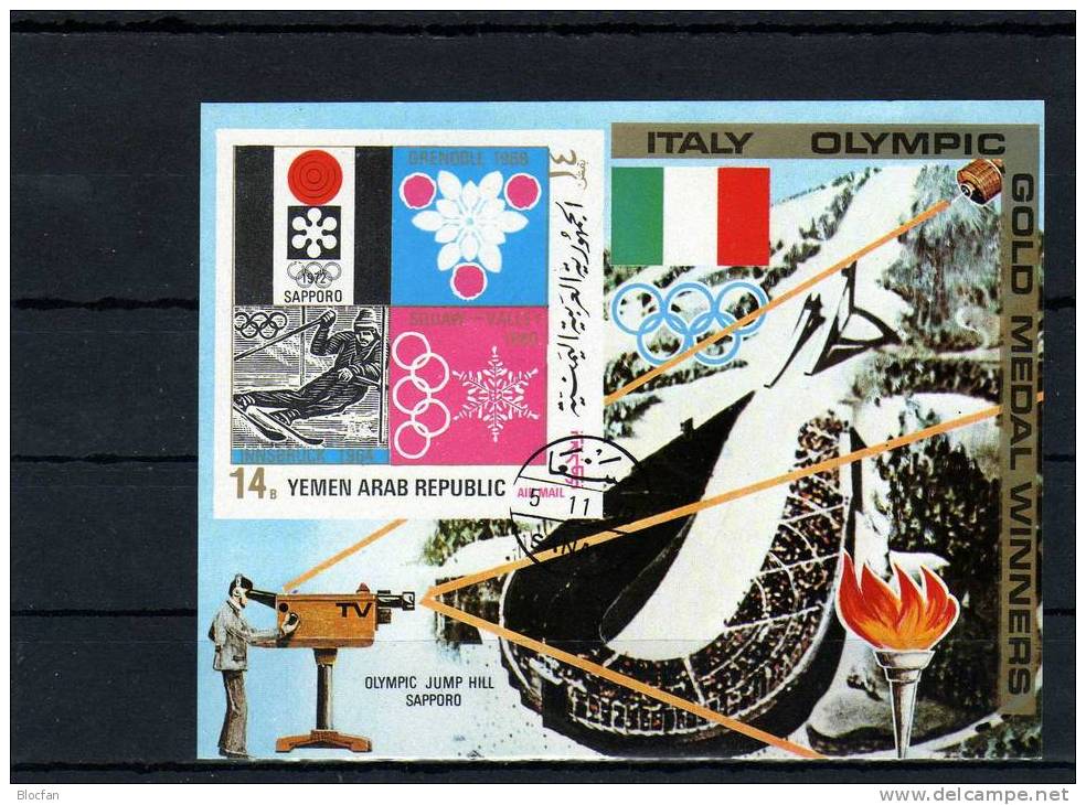 Olympia Sieger Italiens Embleme Yemen 1485/91 Block 177 + 178 O 15€ - Zomer 1956: Melbourne