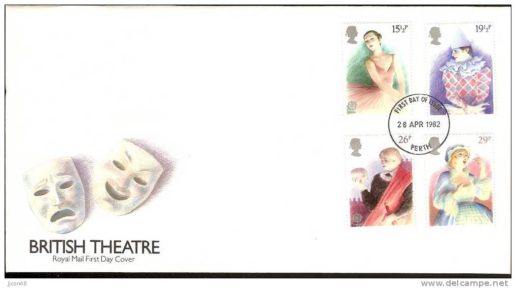 Great Britain 1982  British Theatre. FDC.  Perth Postmark - 1981-1990 Em. Décimales