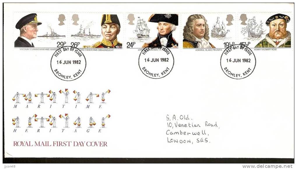 Great Britain 1982  Maritime Heritage. FDC.  Bromley,Kent Postmark - 1981-1990 Em. Décimales