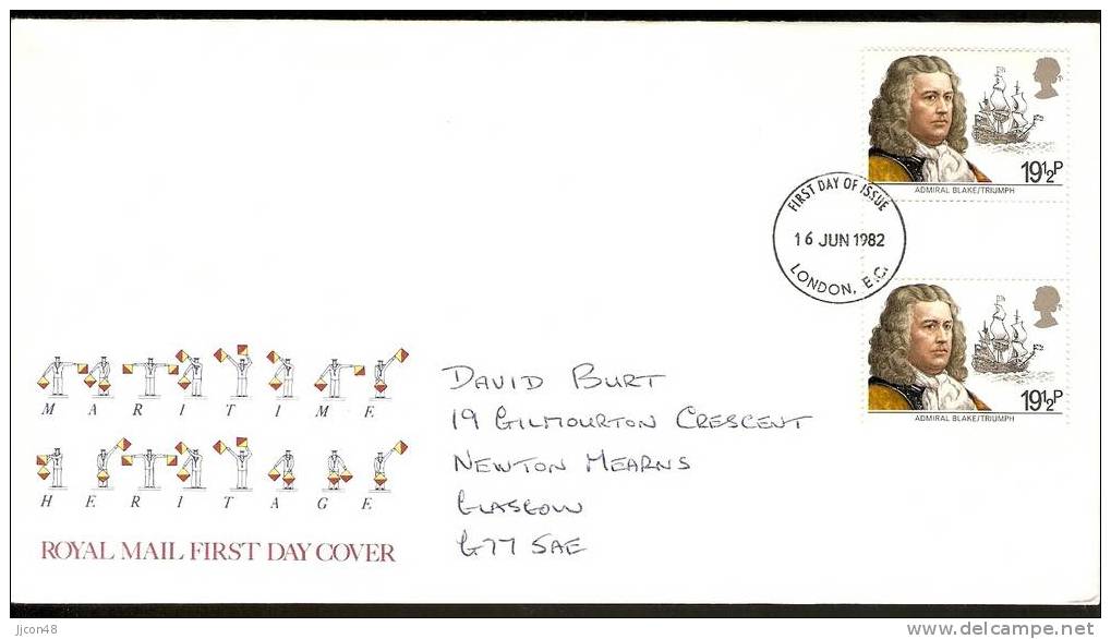 Great Britain 1982  Maritime Heritage. FDC. (19 1/2p Gutter Pair) - 1981-1990 Decimale Uitgaven