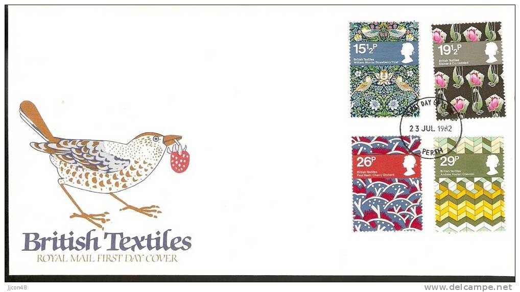 Great Britain 1982  British Textiles. FDC.  Perth Postmark - 1981-1990 Em. Décimales
