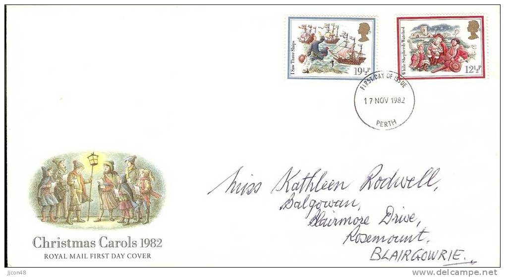 Great Britain 1982  Christmas. FDC.  Perth Postmark - 1981-1990 Dezimalausgaben