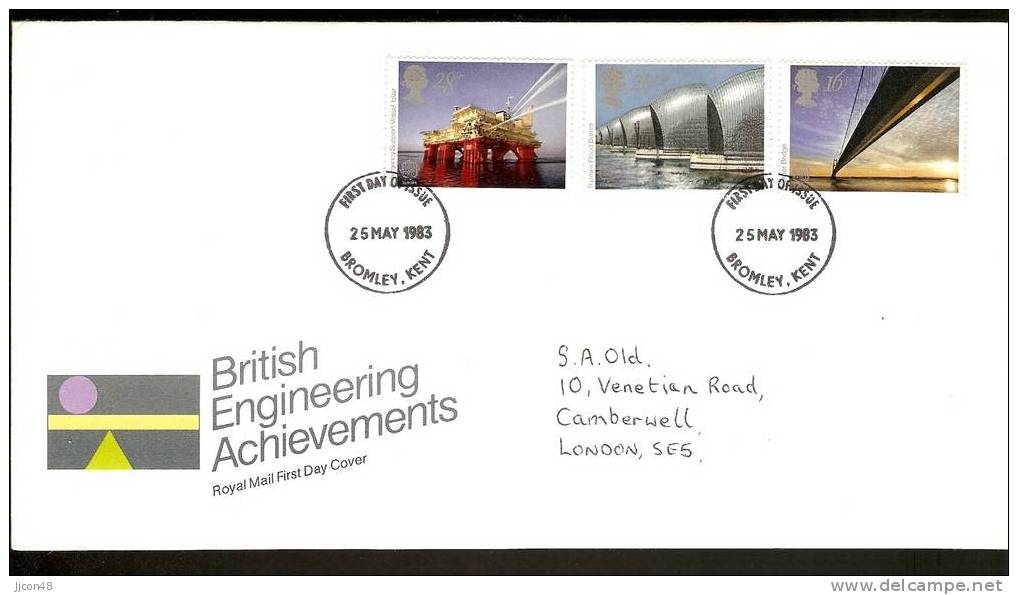 Great Britain 1983  Europa: Engineering Achievements. FDC.  Bromley,Kent Postmark - 1981-1990 Decimal Issues