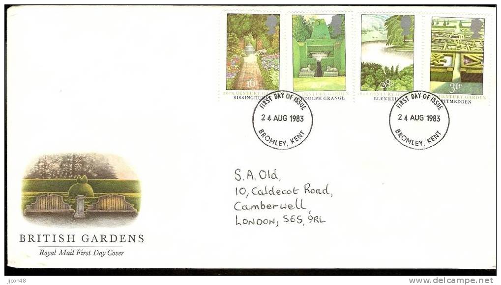 Great Britain 1983  British Gardens. FDC.  Bromley,Kent Postmark - 1981-1990 Decimal Issues