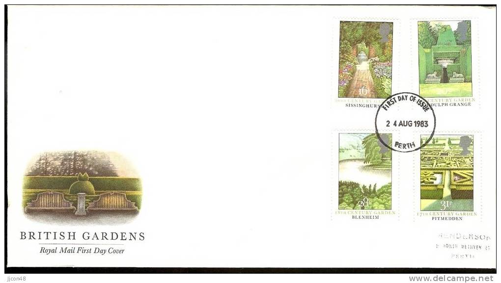 Great Britain 1983  British Gardens. FDC.  Perth Postmark - 1981-1990 Em. Décimales