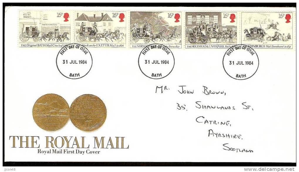 Great Britain 1984  Bicent.of Royal Mail Coach Run. FDC  Bath. Postmark - 1981-90 Ediciones Decimales