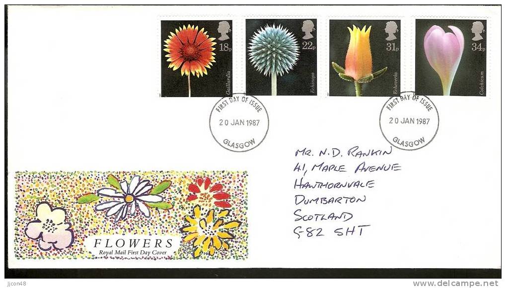 Great Britain 1987 Flower Photographs. FDC  Glasgow. Postmark - 1981-1990 Em. Décimales