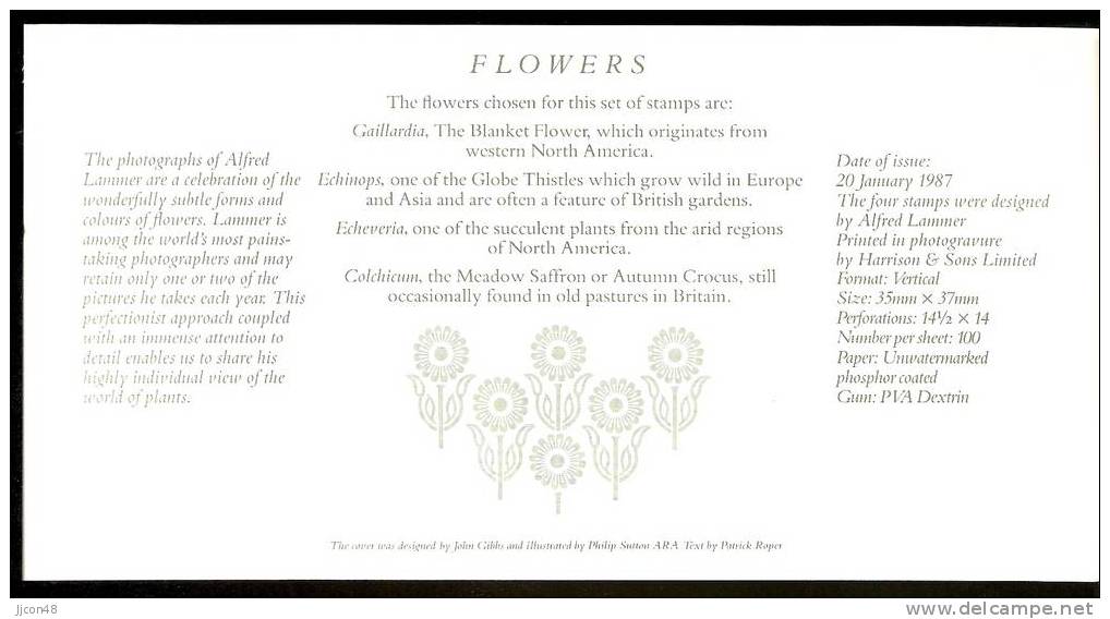 Great Britain 1987 Flower Photographs. FDC  Glasgow. Postmark - 1981-1990 Em. Décimales