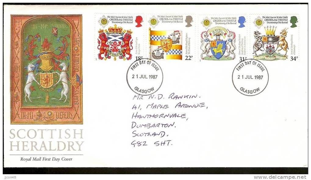 Great Britain 1987 Order Of The Thistle. FDC  Glasgow. Postmark - 1981-1990 Em. Décimales