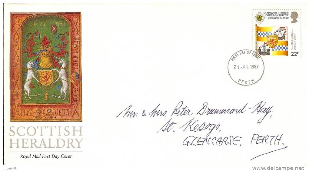 Great Britain 1987 Order Of The Thistle. FDC  Perth. Postmark - 1981-1990 Em. Décimales