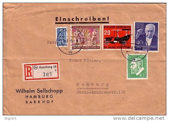 Berlin R-Brief Mif Minr.124,125, Bund 209,211 Hamburg 16.8.55 - Storia Postale