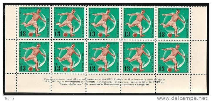 BULGARIA / BULGARIE ~ 1962 - Coup Du Momd - Chili'62 - P.F. D&#1077; 10 St. ** See MACE A LOWER BID! - Unused Stamps