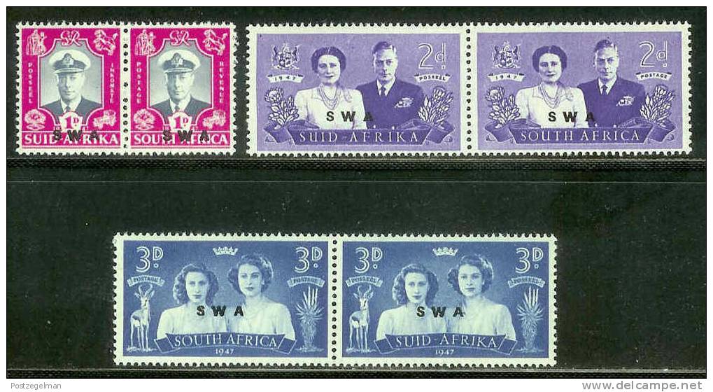 SWA 1947 Mint Never Hinged Stamp(s) Royal Visit 3 Pairs 252-257 - Namibia (1990- ...)