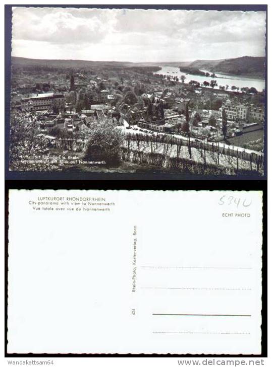 AK Luftkurort Rhöndorf A. Rhein Gesamtansicht Mit Blick Auf Nonnenwerth 424 Rhein-Photo, Kartenverlag, Bonn - Röhndorf